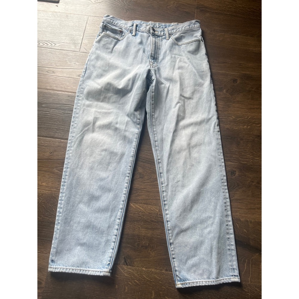 Lands End Mens Traditional Fit Straight Leg Light Wash Denim Jeans Blue 33x29